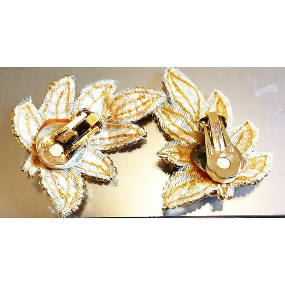 Vintage Gold Tone Sequin SHOE CLIPS Pair of 2 pcs - Picture 2 of 2